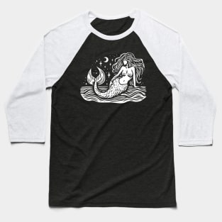 Woodcut Mermaid Baseball T-Shirt